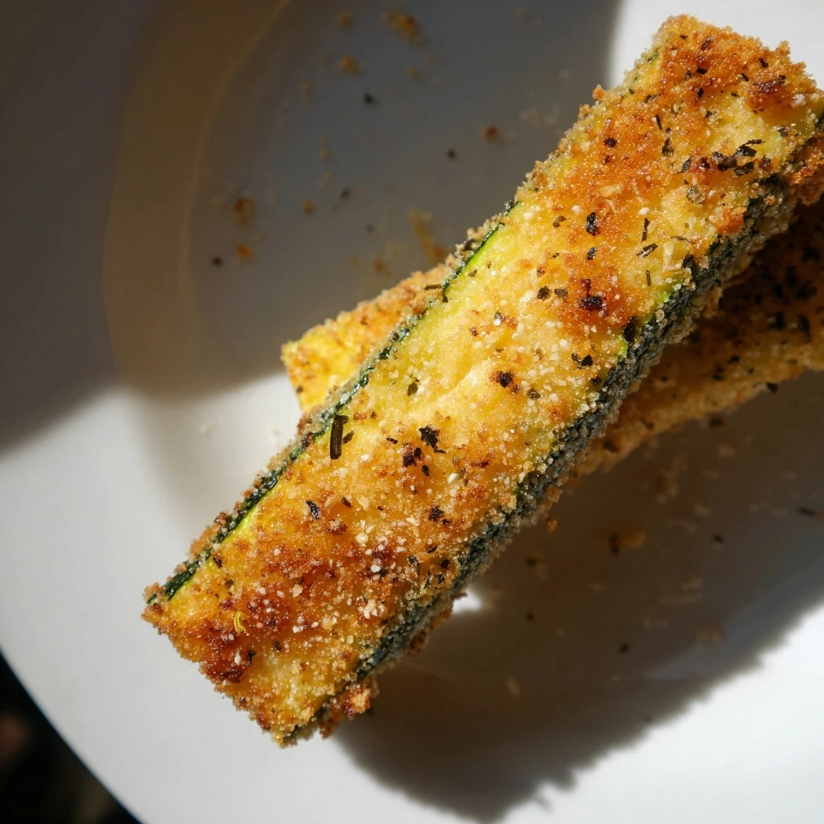 Freshly baked Crispy Zucchini Fries with Parmesan Cheese cooling on a wire rack, golden brown and ready to dip in marinara sauce.