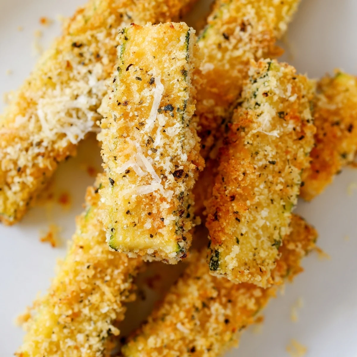Coated in Panko and Parmesan, these Crispy Zucchini Fries with Parmesan Cheese bake to perfection on a parchment-lined baking sheet.