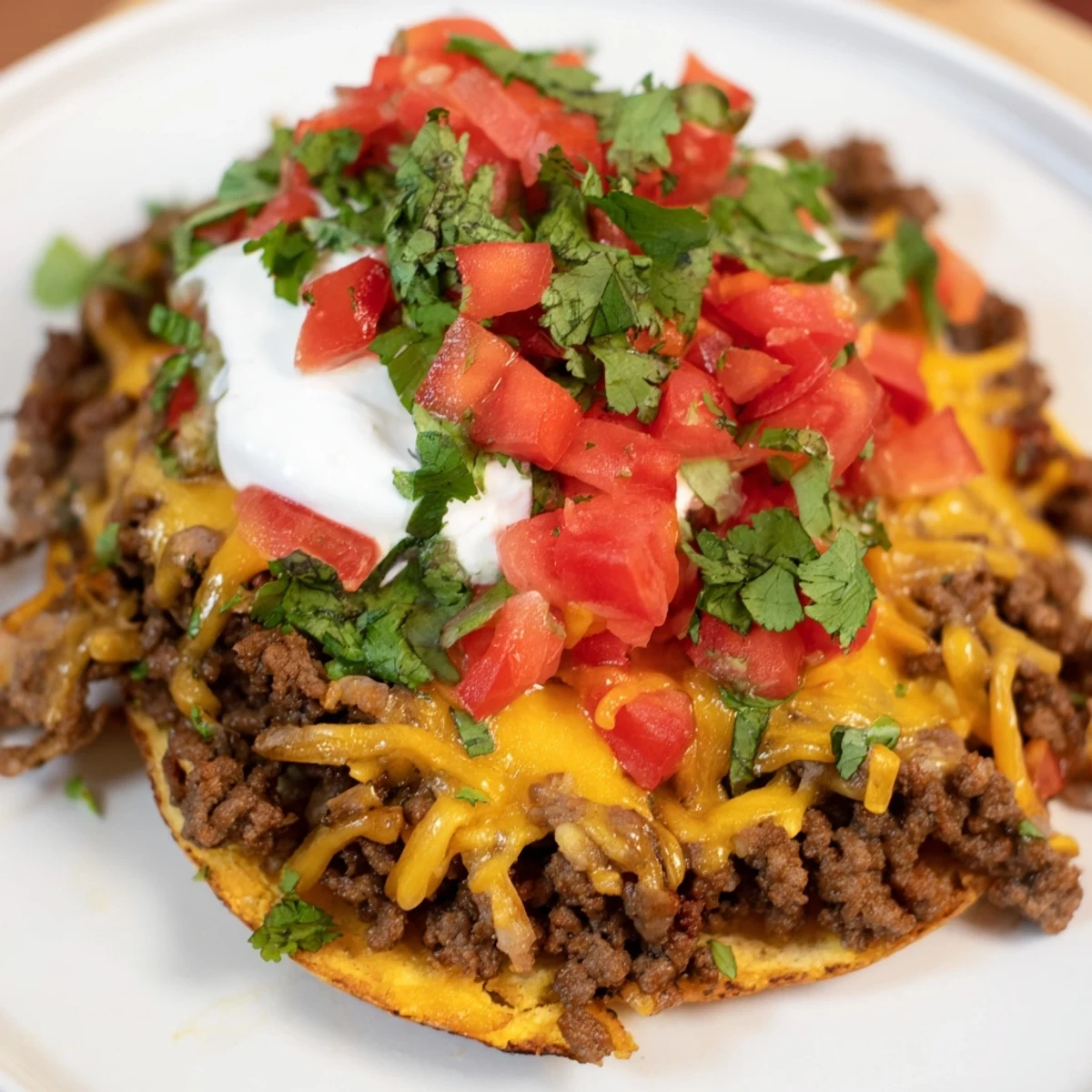 A close look at Beef Tostadas with Beans and Cheese, garnished with jalapeños and cilantro for a spicy kick.