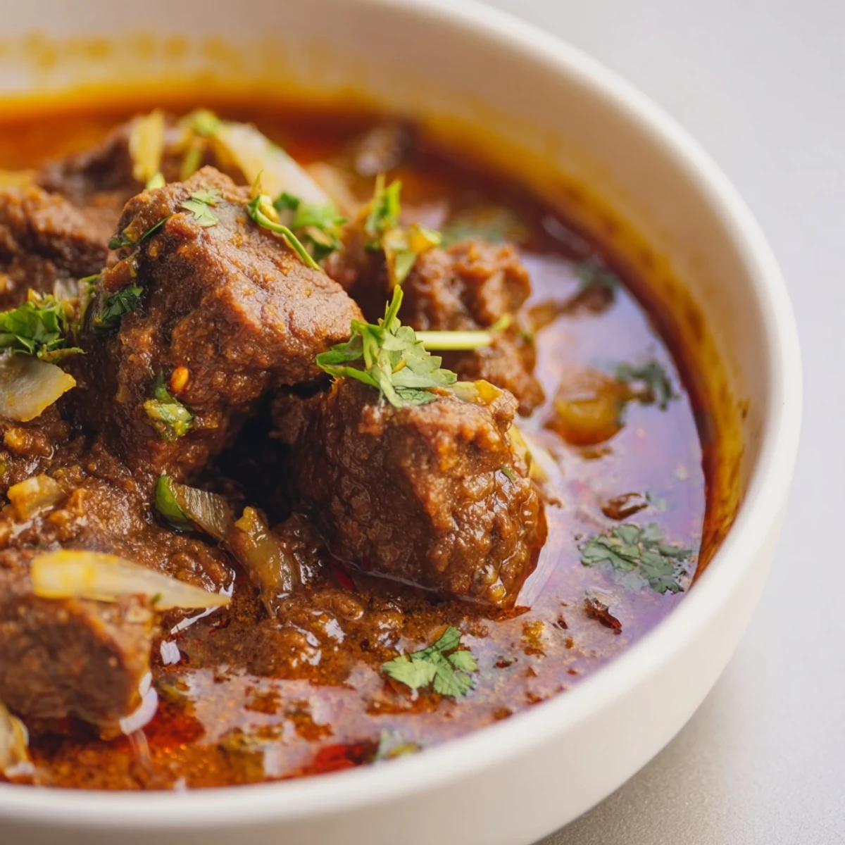 Hearty Spicy Beef Curry served alongside fluffy basmati rice, perfect for a cozy family dinner on a cool evening.