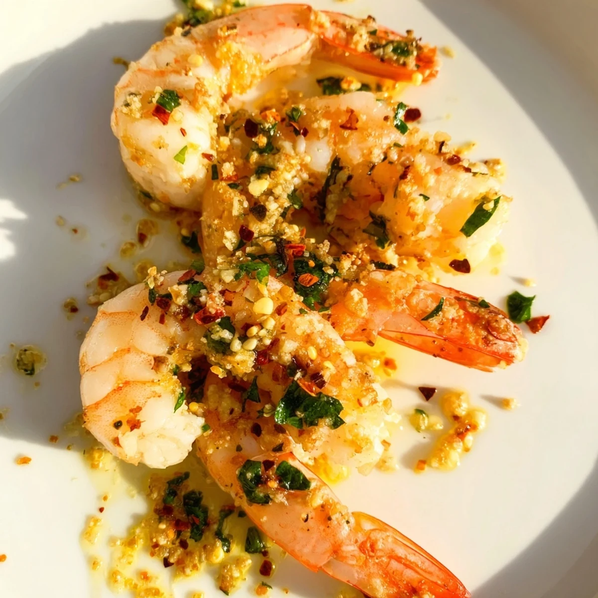 Plump, pink lemon garlic shrimp glistening in a buttery sauce, served with crusty bread for dipping.