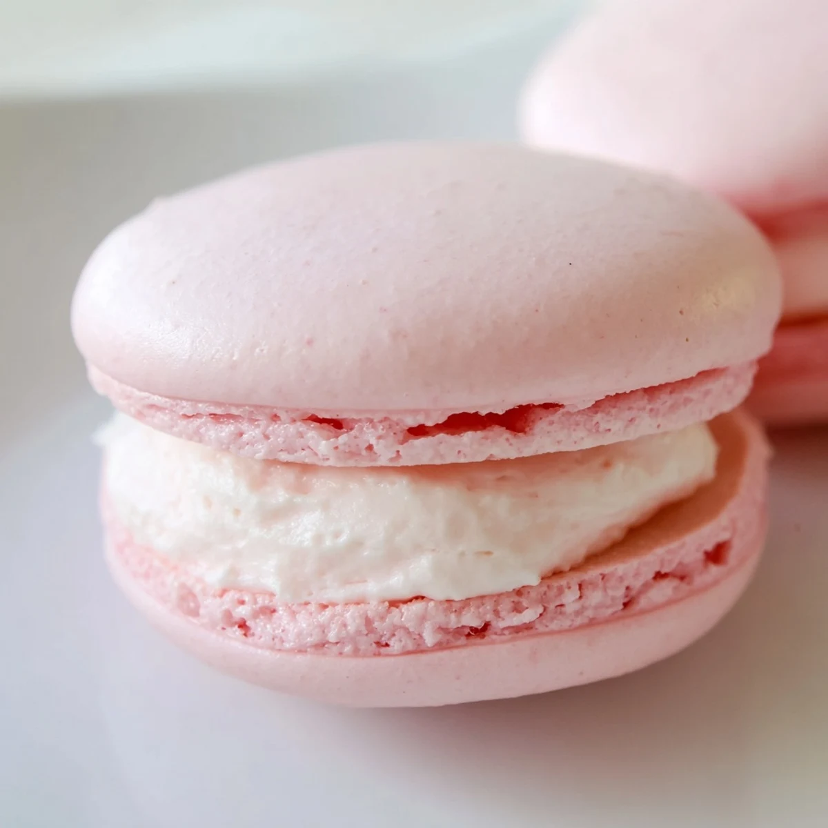 Freshly assembled Pink Strawberry Macarons with vibrant pink filling, perfect for parties or gift boxes.