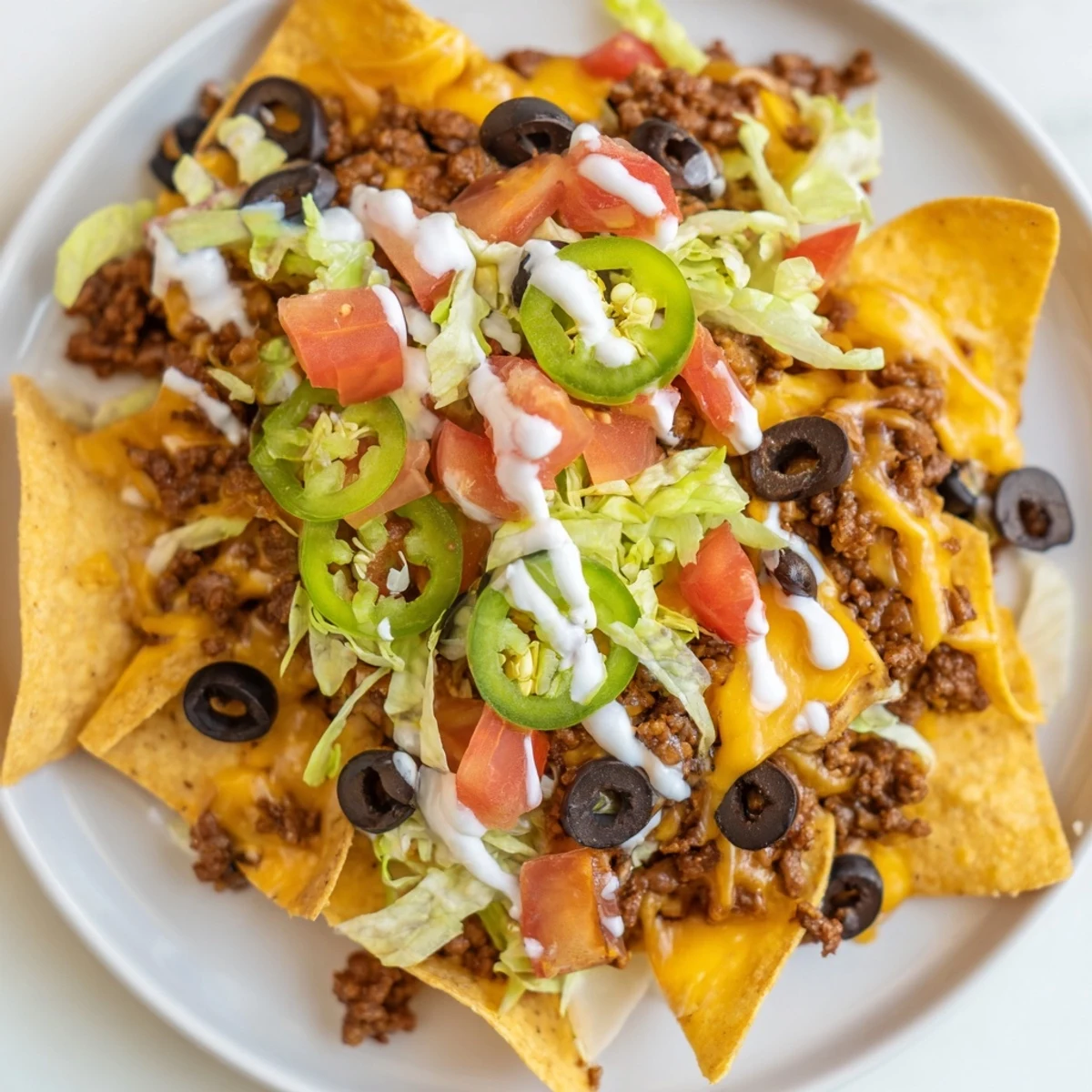 Heaping platter of nachos topped with shredded chicken, black beans, melty cheese, and vibrant salsas for a crowd-pleasing Tex-Mex feast.