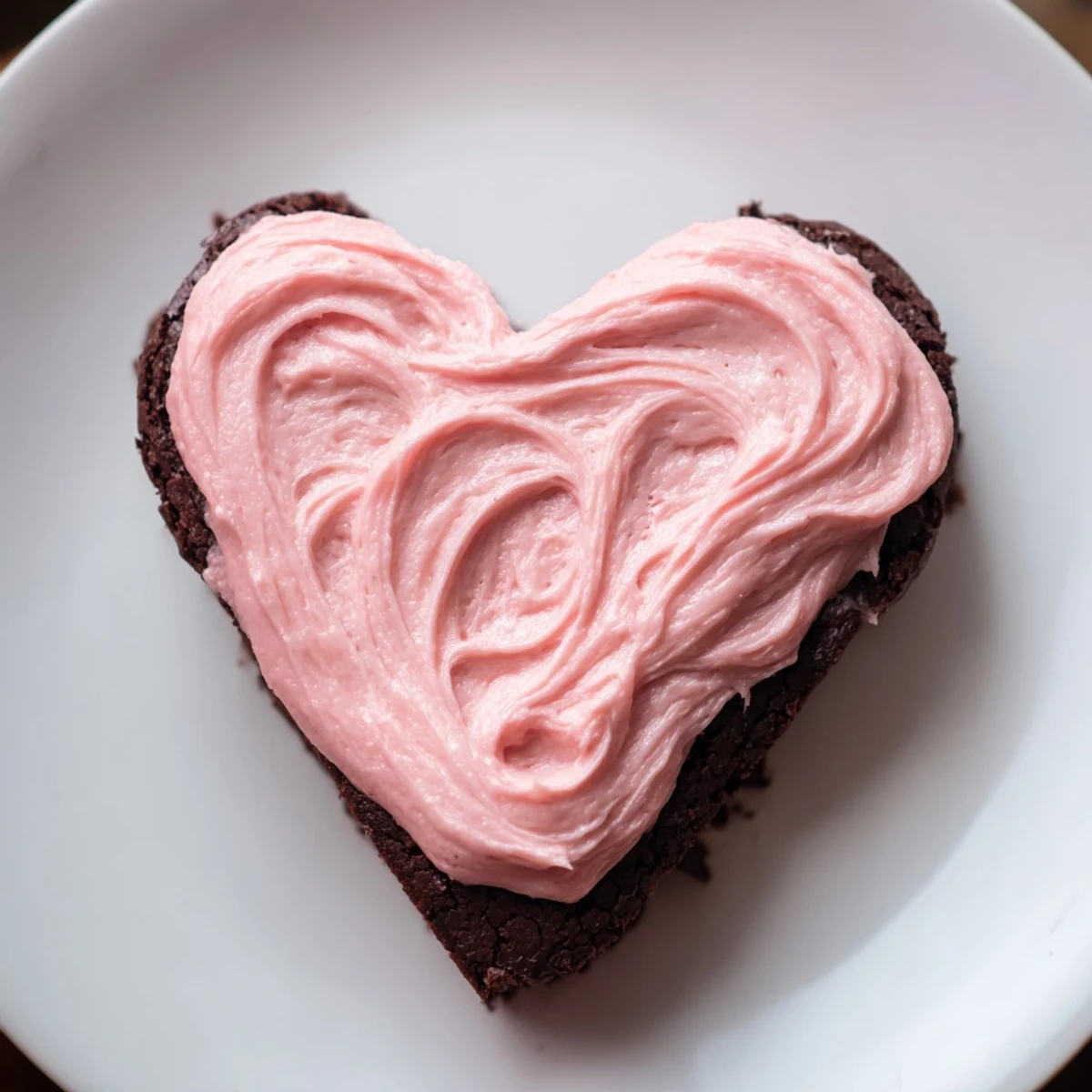 A close-up view of heart-shaped brownies with pink frosting, ready for a romantic dessert platter.  