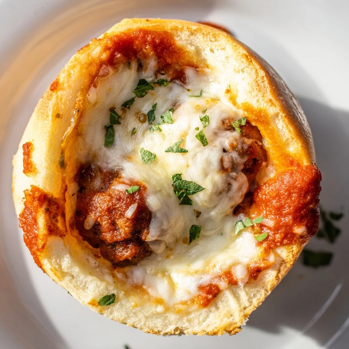Mini Game Day Meatball Sub Bites arranged on a platter with fresh parsley garnish, perfect for a party appetizer spread.