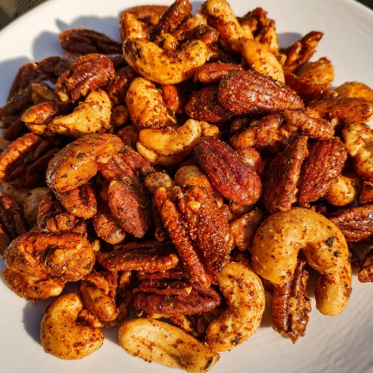 A bowl of golden-brown Creole Spiced Nuts, tossed in a bold, aromatic spice blend and baked to crunchy perfection.  