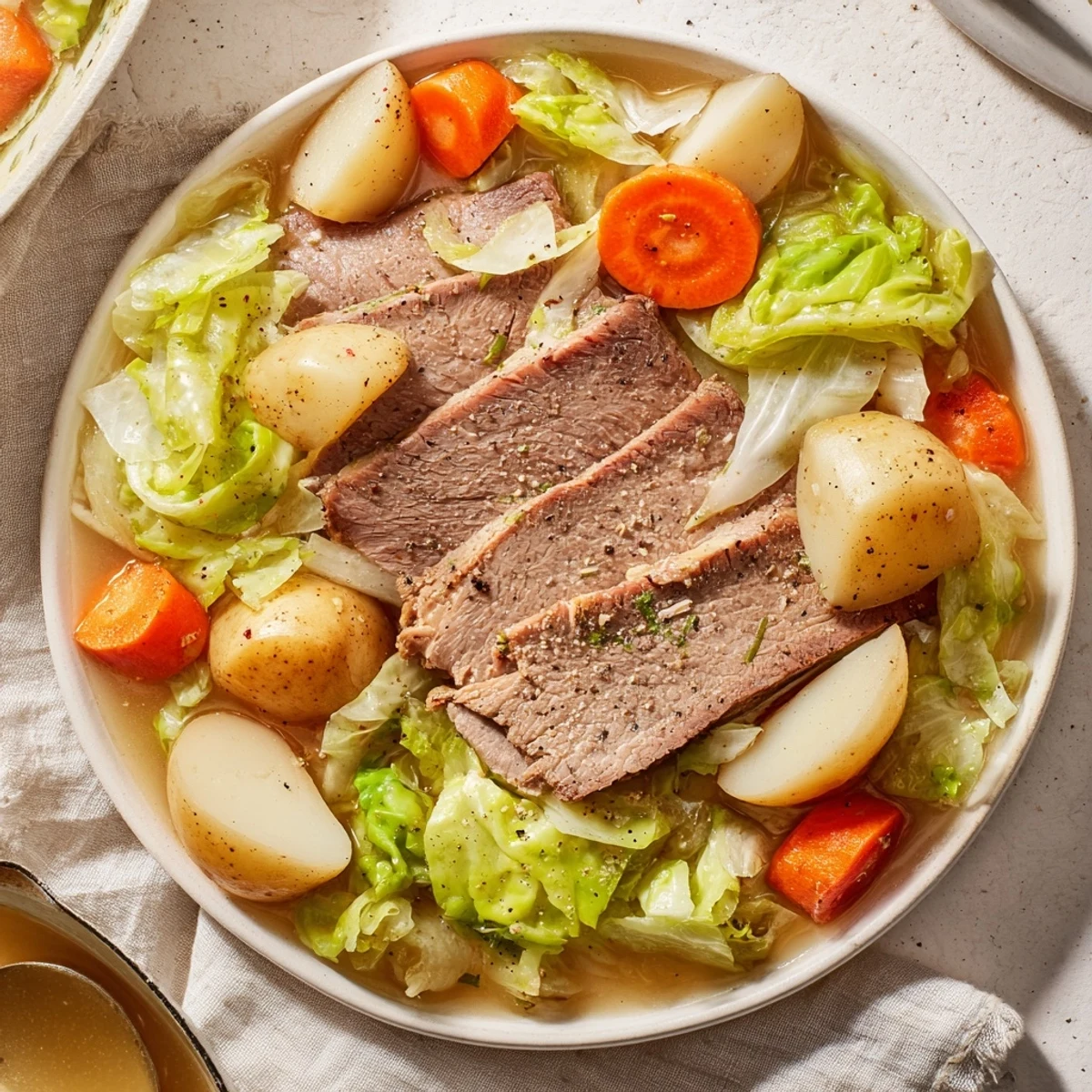 Golden potatoes and bright carrots from the St. Patrick's Day Halal Corned Beef with Cabbage recipe.
