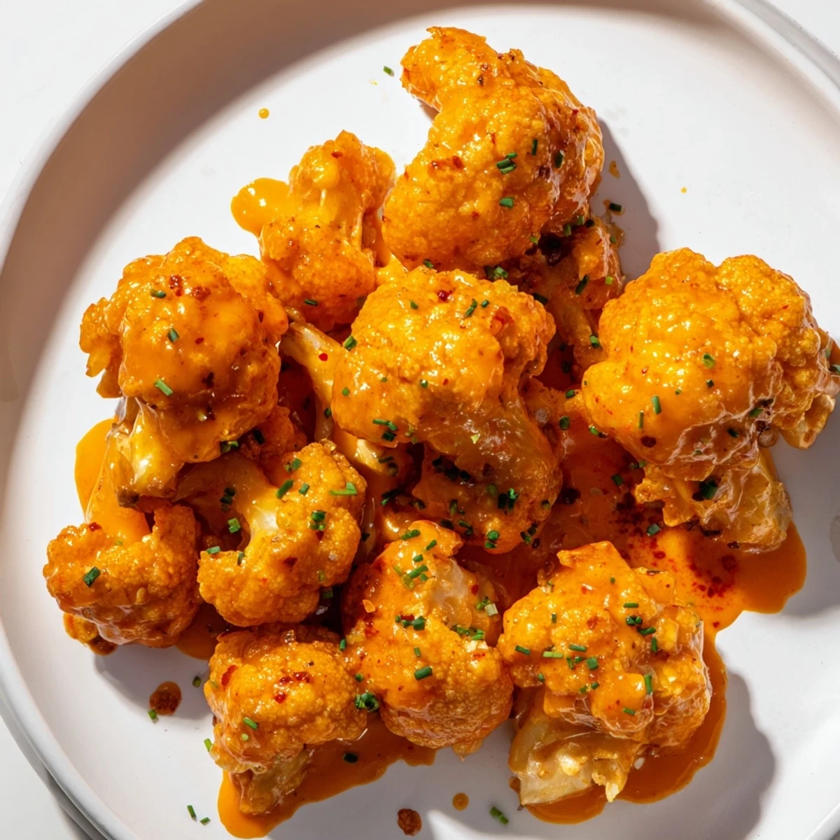 Golden-brown Championship Buffalo Cauliflower Bites served with celery sticks, carrots, and creamy ranch dip.