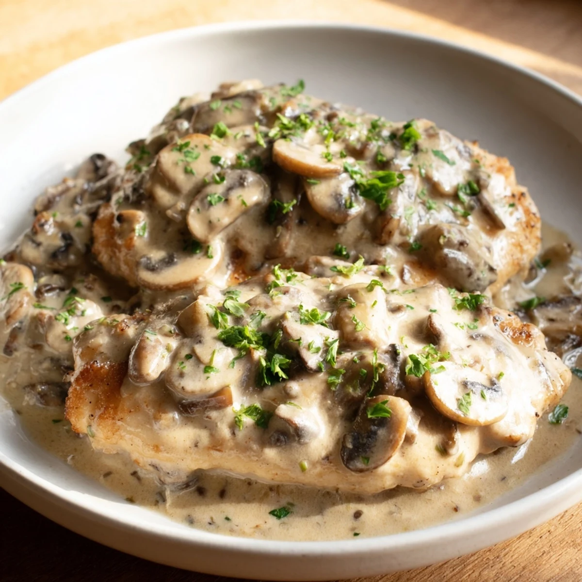 Served over mashed potatoes, this Date Night Chicken Marsala is a romantic, alcohol-free Italian-American dinner.