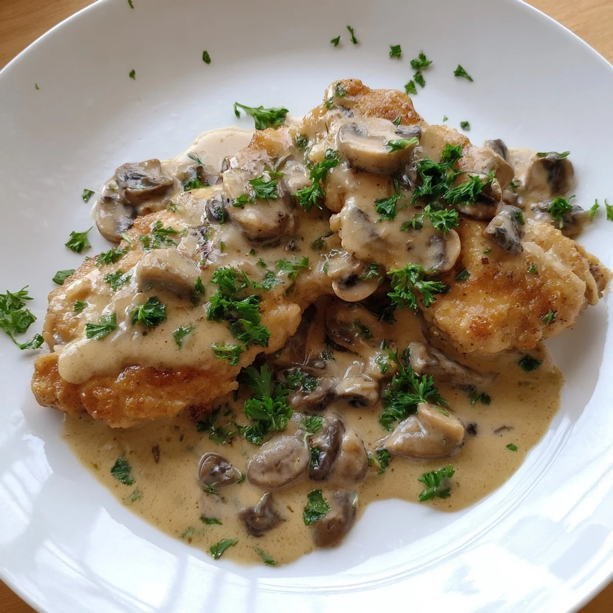 Tender, flour-dredged chicken breasts smothered in rich Date Night Chicken Marsala sauce with garlic and herbs.
