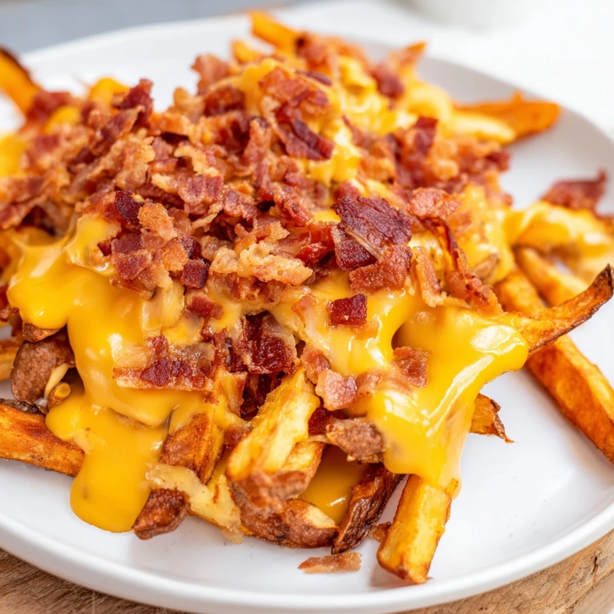 Golden fries and savory turkey bacon bits loaded with shredded sharp cheddar cheese, finished with fresh green onions.