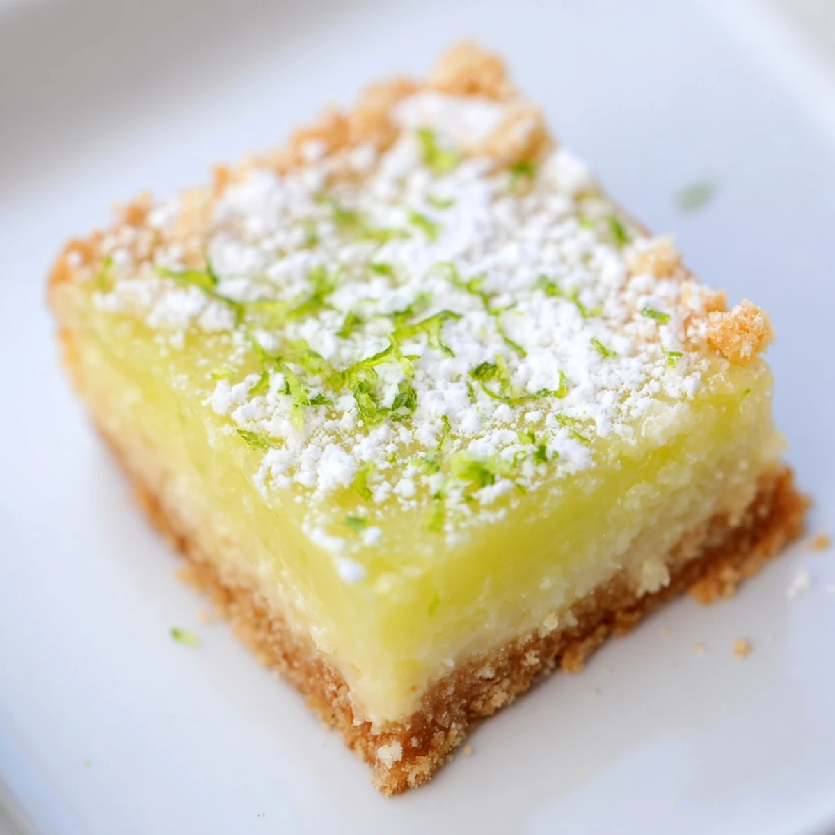 A single slice of Lime Bars with Graham Cracker Crust being lifted from the pan, highlighting the smooth, zesty lime filling and crisp crust.