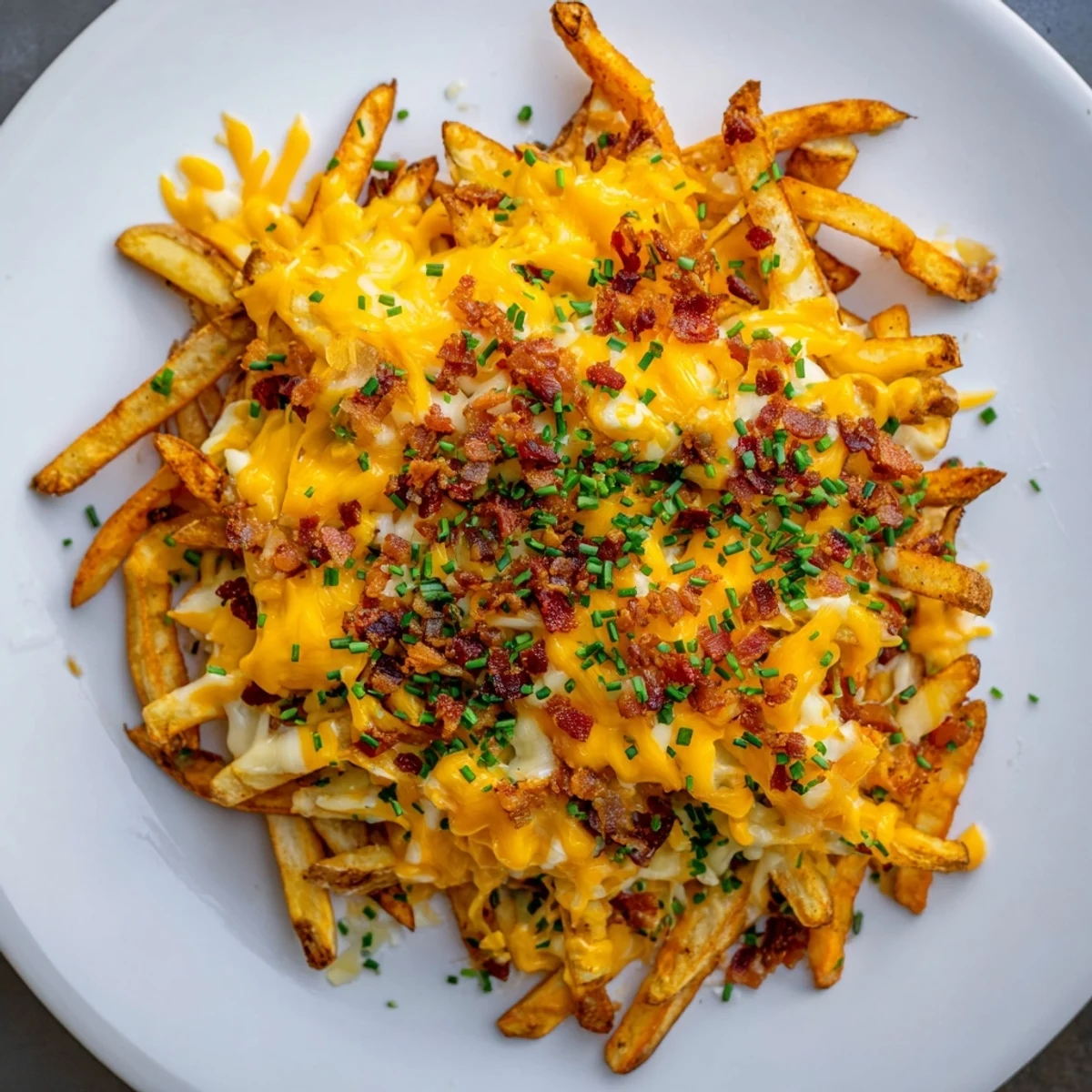 Freshly baked russet fries piled high, smothered in melted cheddar and mozzarella for these cheesy Turkey Bacon Fries.