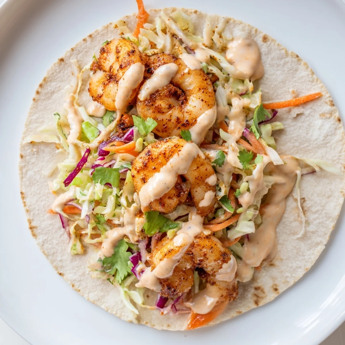 Sizzling Shrimp Tacos with Cabbage Slaw and Lime on a rustic table.