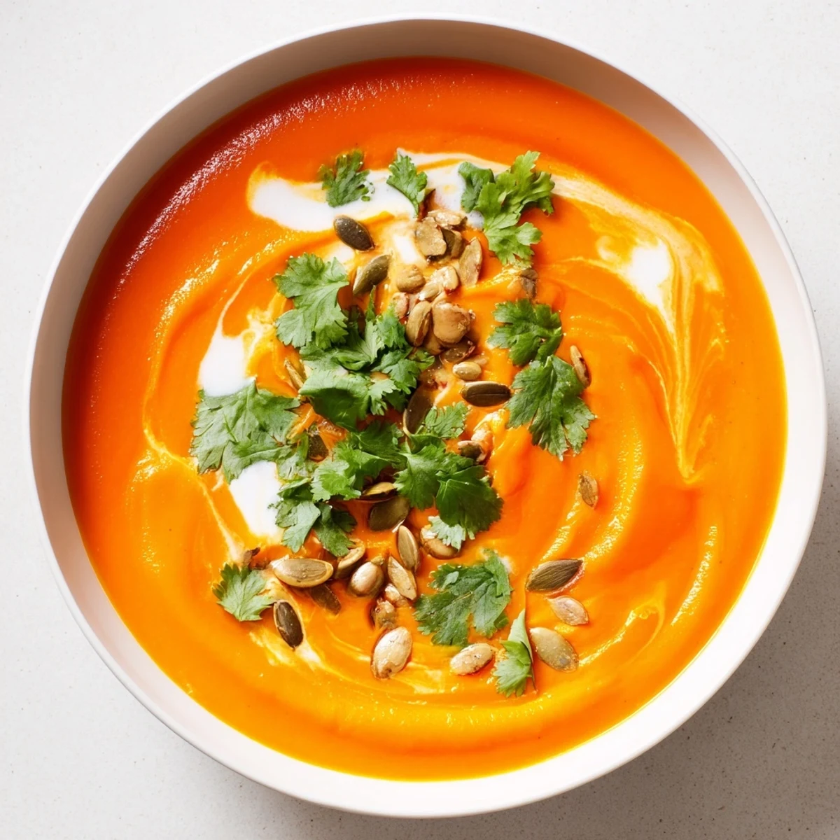 Vibrant bowl of Carrot and Ginger Soup with Coconut Milk, steam rising and lime wedge garnish on the side.