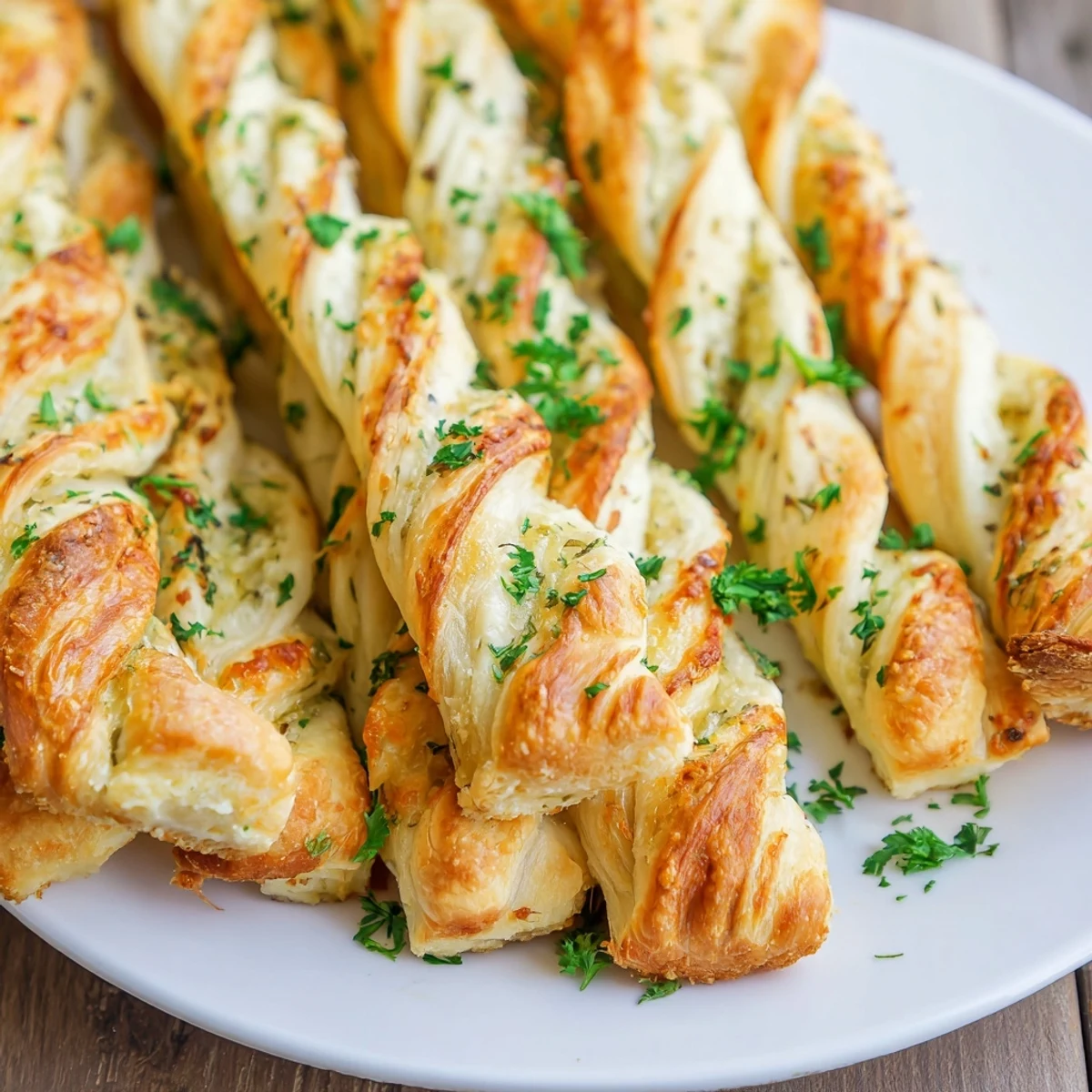 Freshly baked Crispy Air Fryer Pizza Cheese Bread Twists with garlicky butter and herbs, cooling on a wire rack.