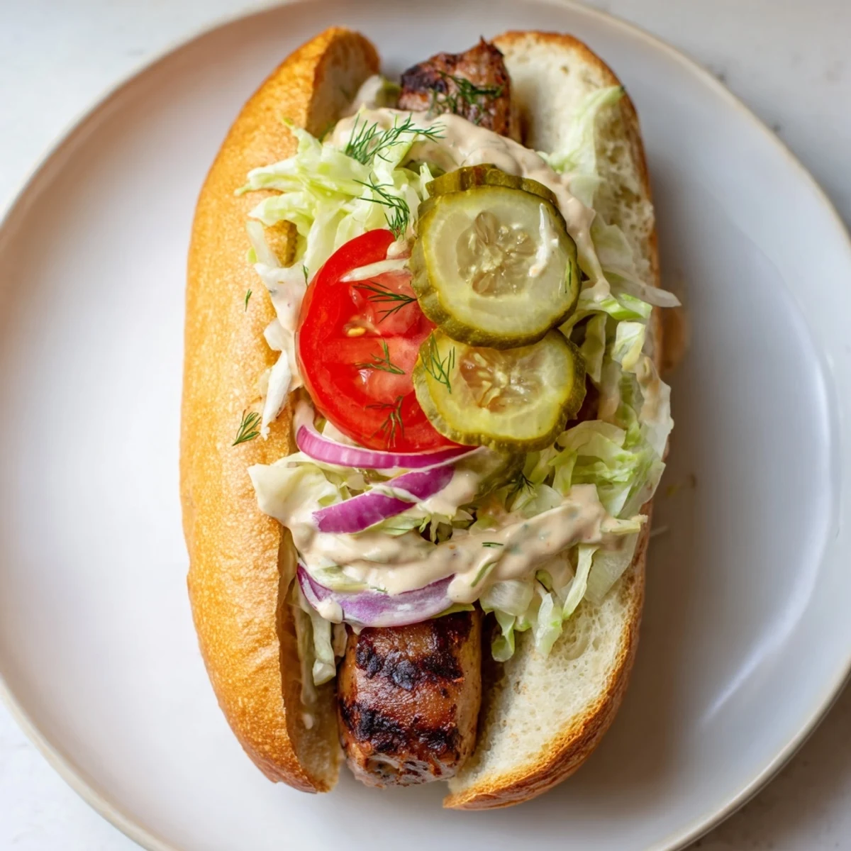 Juicy Grilled Cajun Beef Sausage Po Boy Sandwiches served on a plate, ready for a quick and satisfying meal.