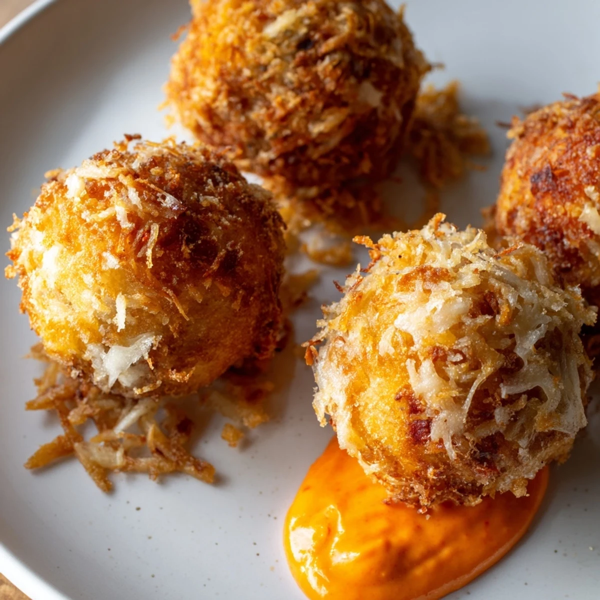 The appetizer plate features Reuben Balls with Spicy Thousand Island beside corned beef and sauerkraut, ready to dip.
