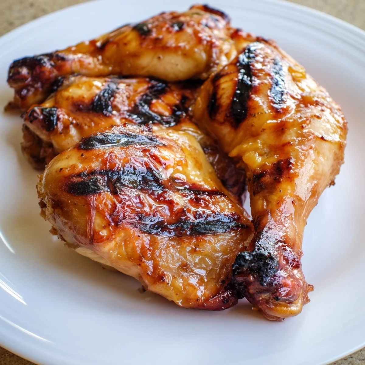 Sizzling Huli Huli Chicken thighs on a grill with caramelized pineapple glaze and fresh scallions.