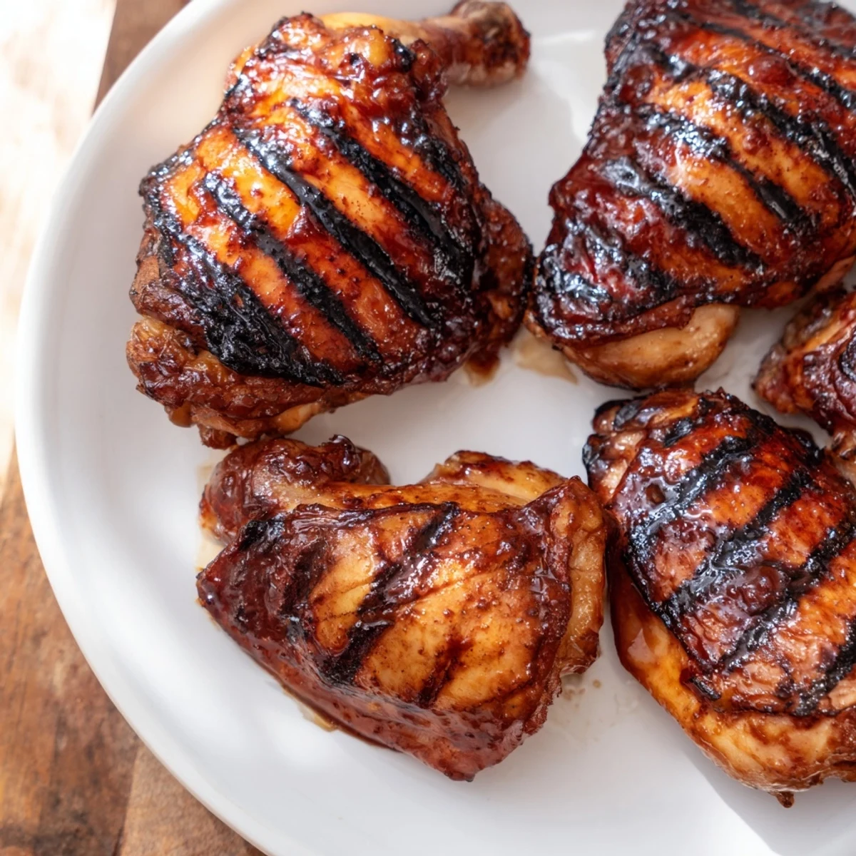 Juicy Huli Huli Chicken drumsticks served on a bamboo board with ginger glaze and grilled garnish.