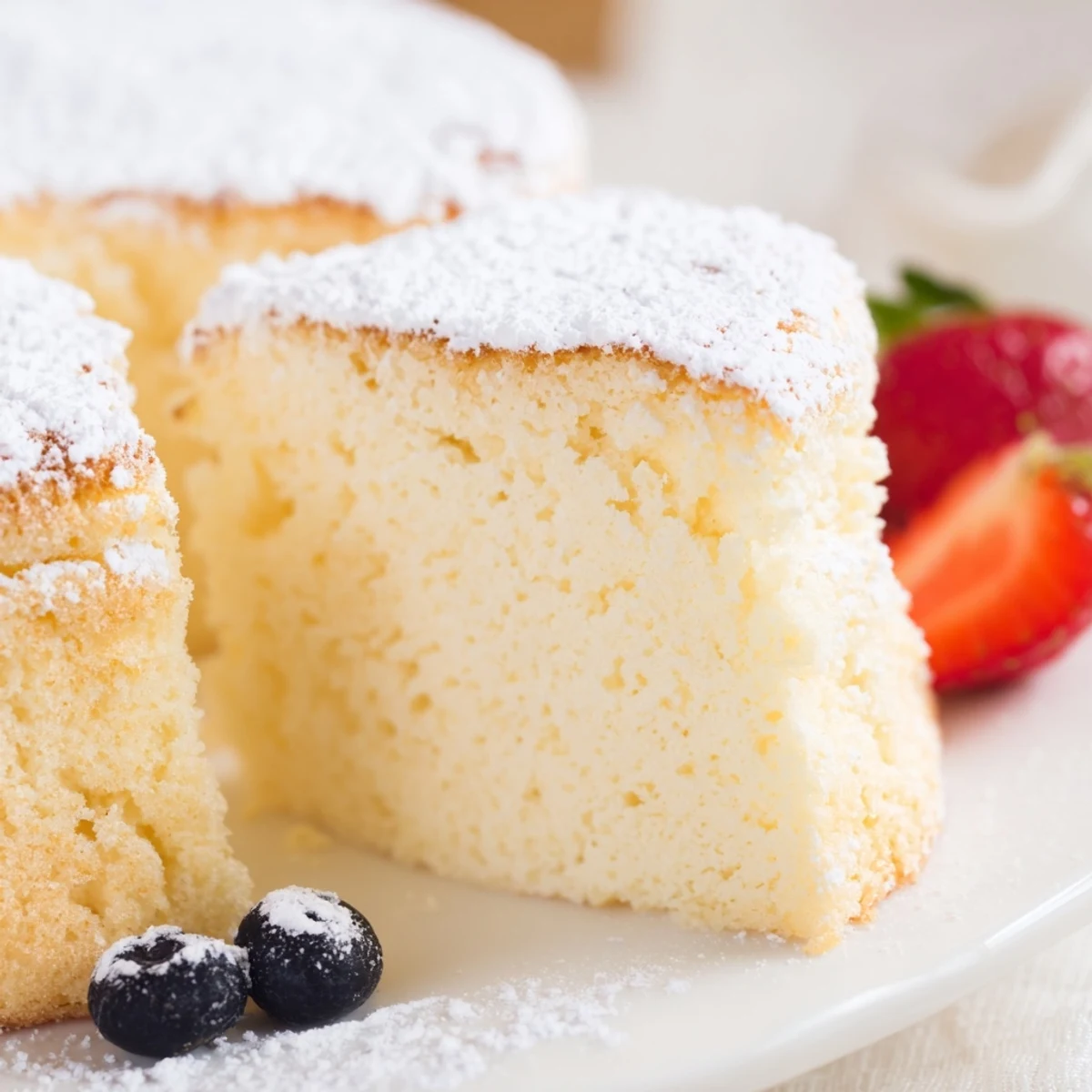 Moist Fluffy Yogurt Cloud Cake with a creamy yogurt base, ready to serve with a dollop of whipped cream.