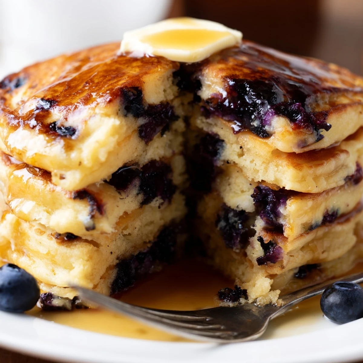 Golden Fluffy Greek Yogurt Blueberry Pancakes with a light texture, perfect for weekend brunch gatherings.