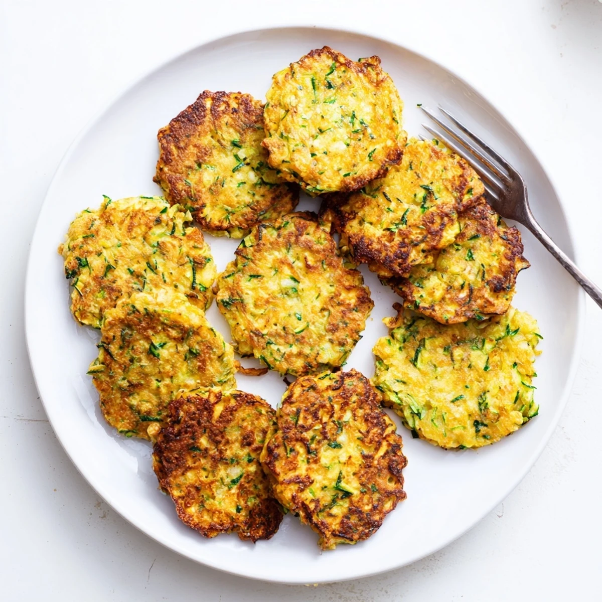 Golden brown Chickpea Zucchini Fritters sizzling in a skillet with a crispy exterior.