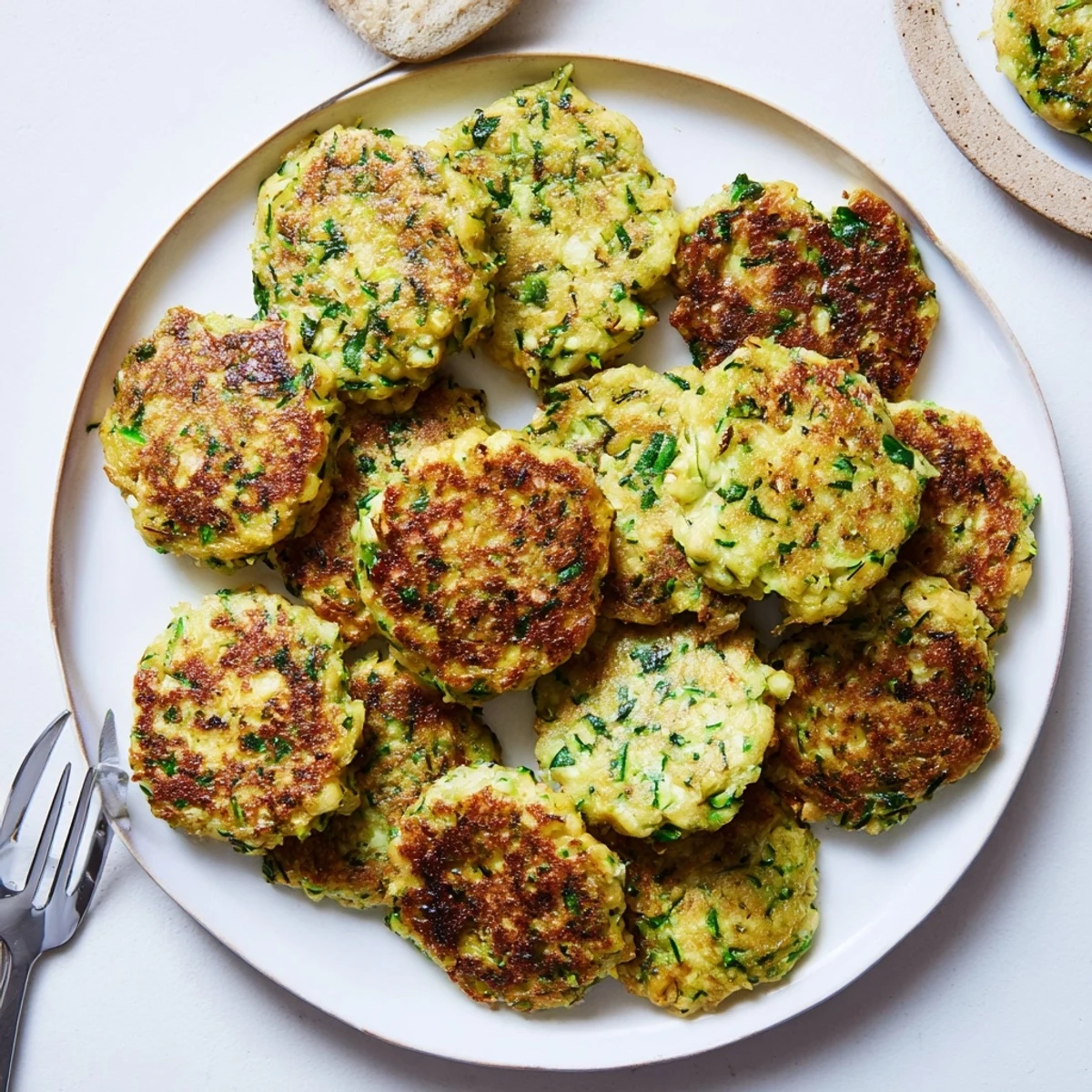 Tender inside Chickpea Zucchini Fritters served on a plate with creamy yogurt dip.