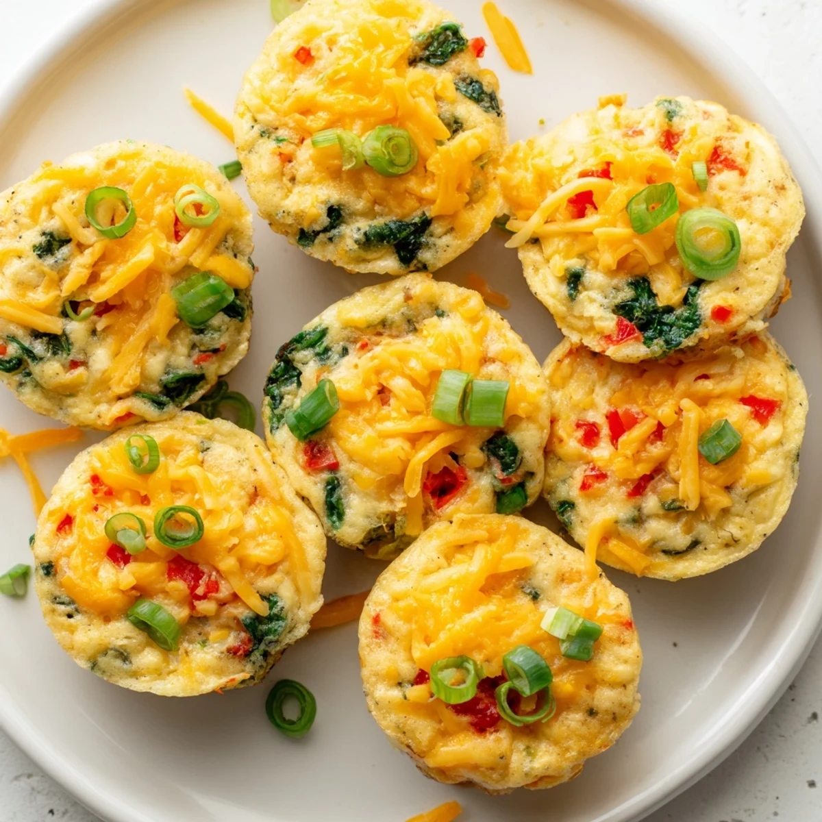 Fluffy Muffin Tin Cottage Cheese Egg Bites with spinach and cheddar on a cooling rack.