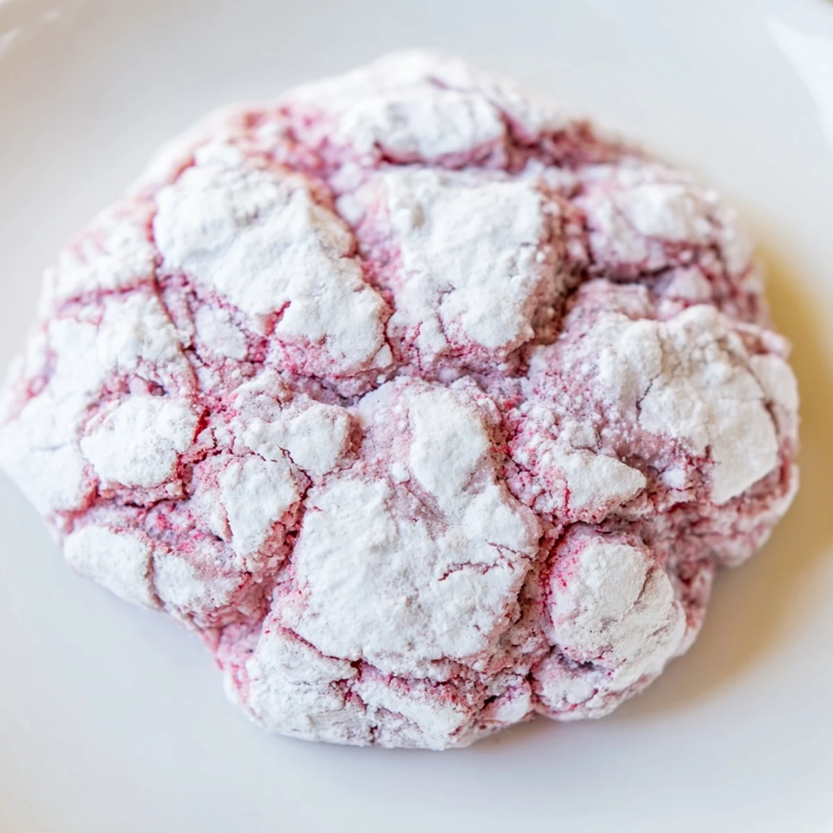 Easy 5 Ingredient Strawberry Crinkle Cookies in a serving dish with a tall glass of cold milk nearby.  