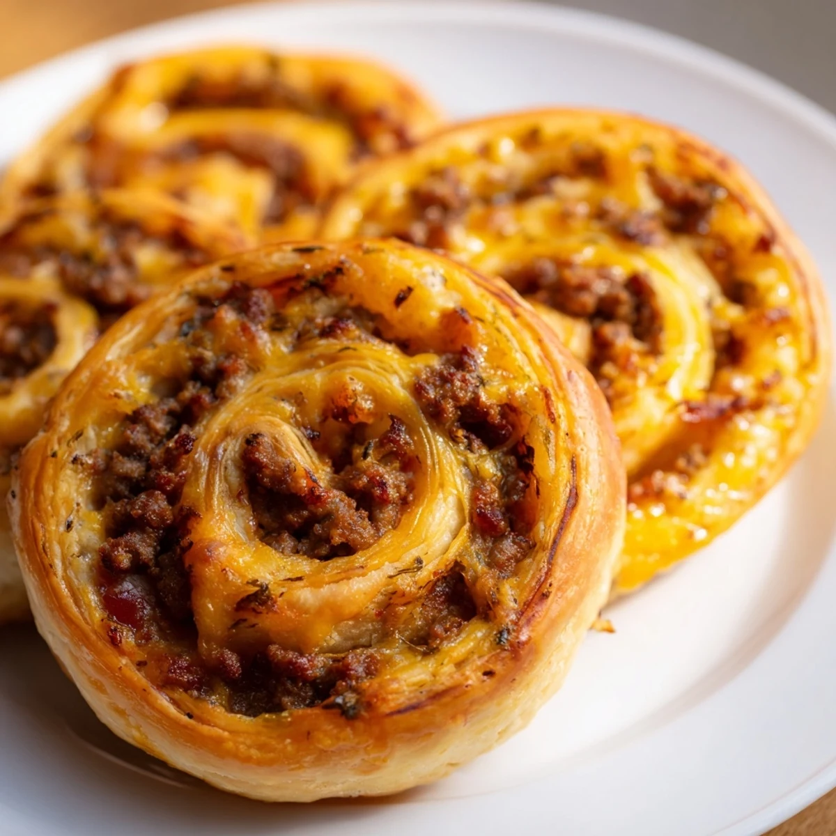Freshly baked Cheesy Bacon Burger Rollups oozing melted cheddar and bacon, perfect for game day appetizers.