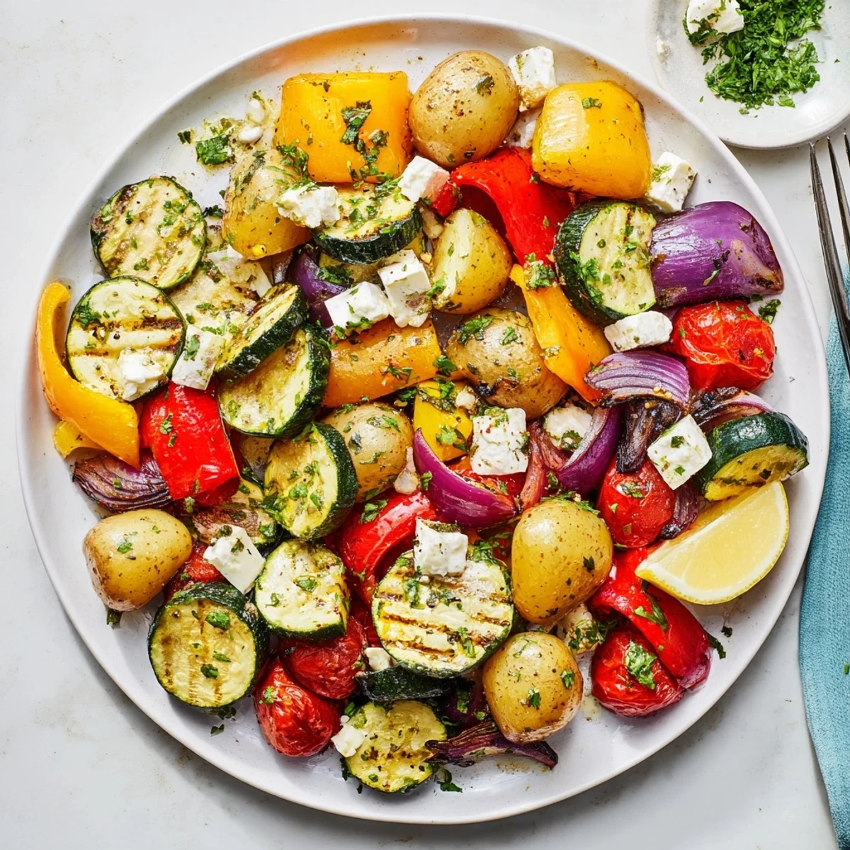 Golden potatoes and eggplant mingle with lemony oregano in a rustic baking pan.