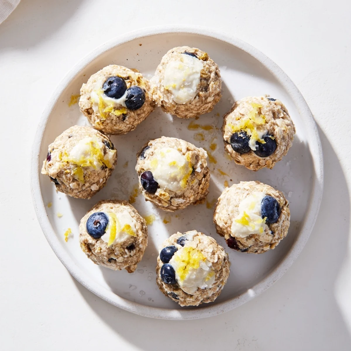 Individually wrapped Blueberry Cheesecake Protein Bites stored in a glass container, perfect for a healthy post-workout snack.