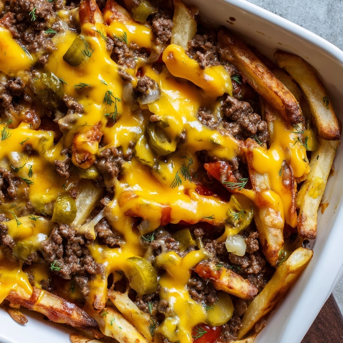 Comfort food casserole layers juicy cheeseburger meat with cheese and crispy fries in this family-friendly american dinner dish