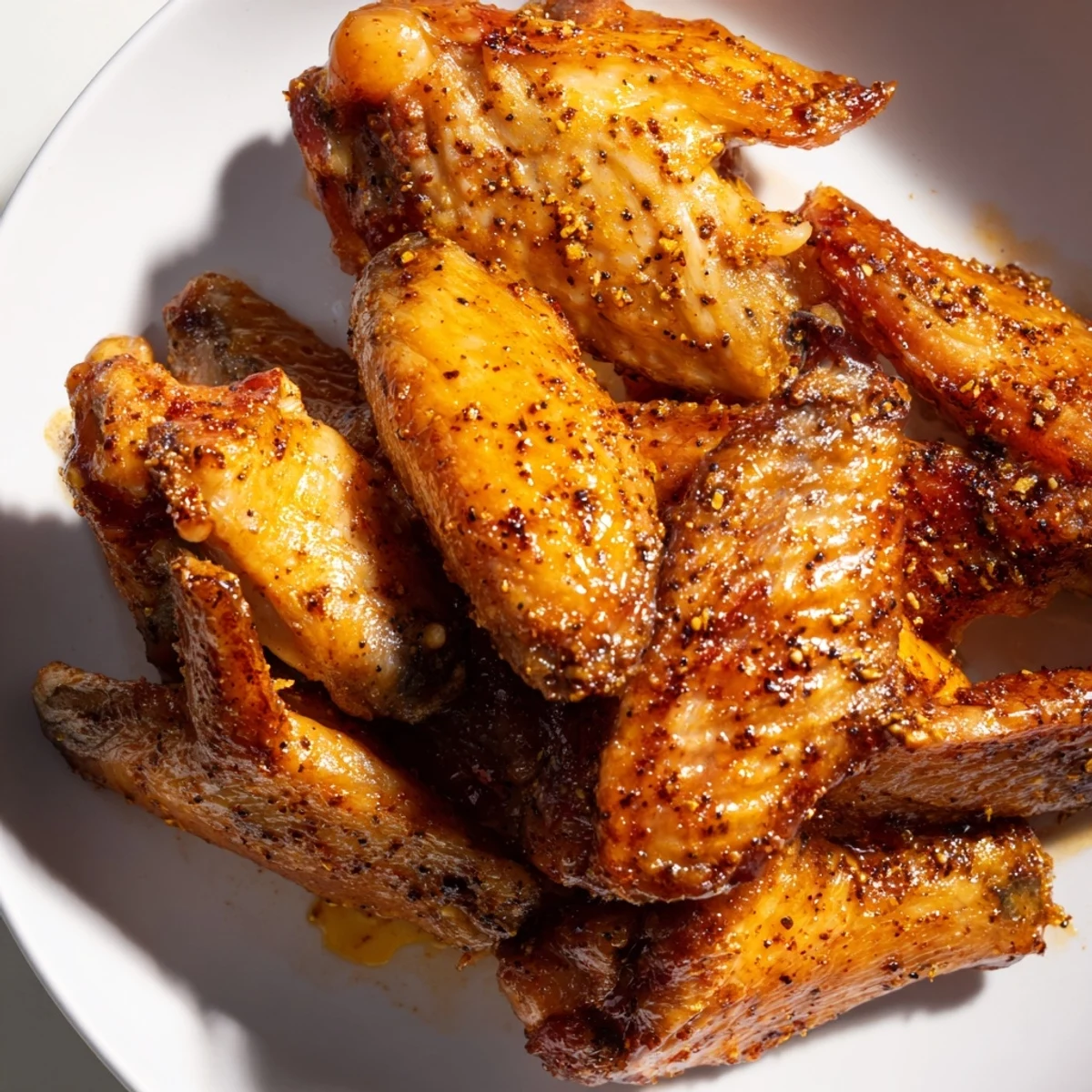 Golden smoked hot honey chicken wings coated in sticky spicy glaze with fresh parsley garnish
