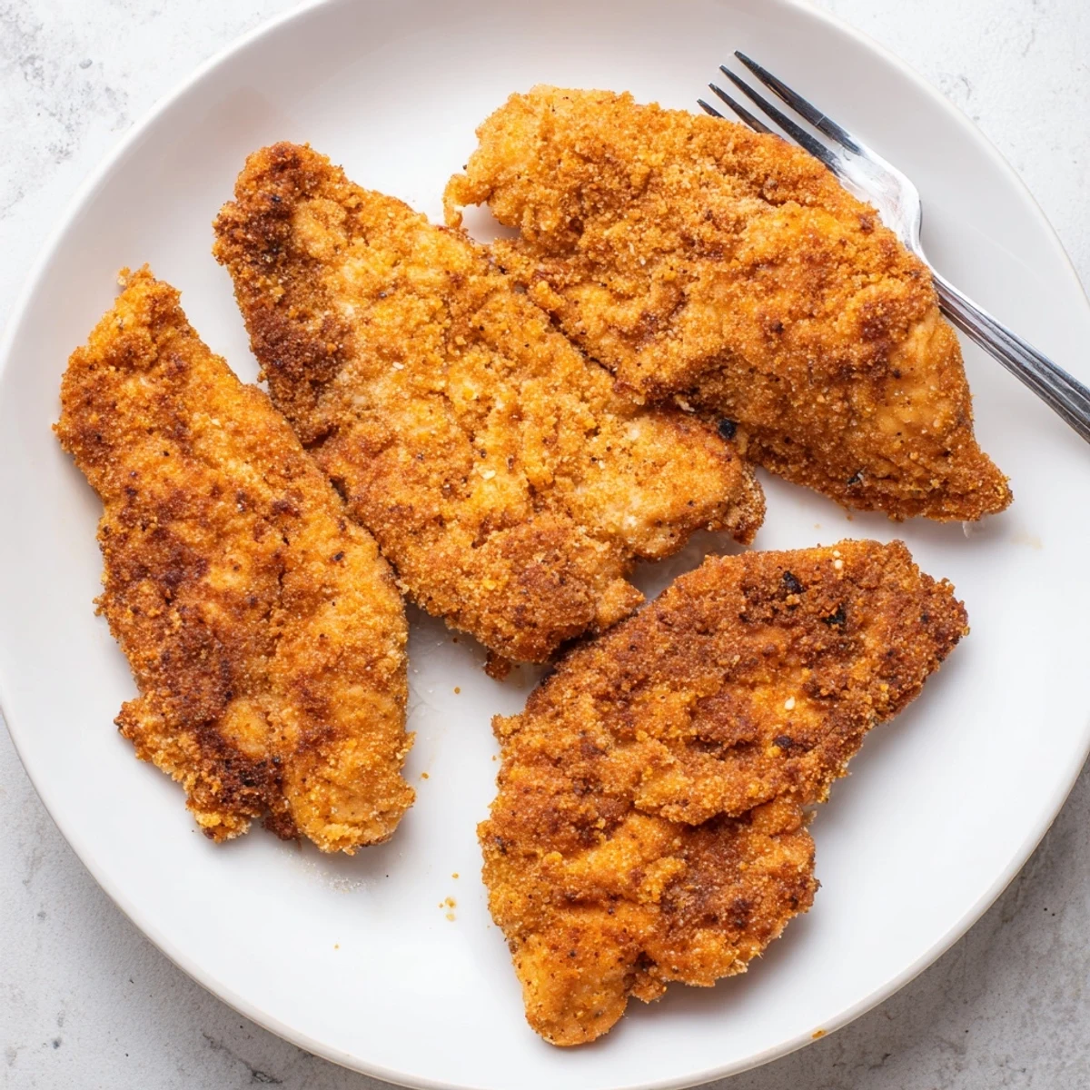 Golden brown crispy spicy jalapeño chicken breasts resting on a wire rack after frying