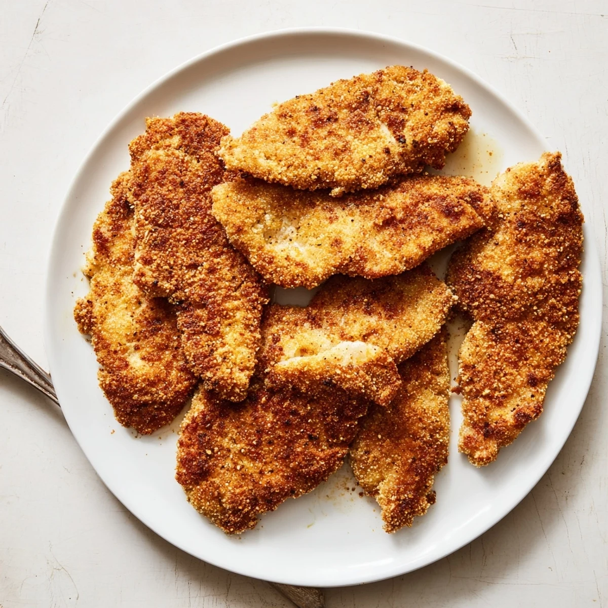 Plate of spicy jalapeño chicken featuring golden crust and visible pieces of green peppers