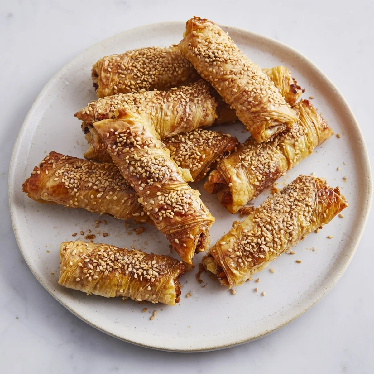 Crisp Moroccan honey almond cigars glistening with warm honey syrup and delicate phyllo pastry