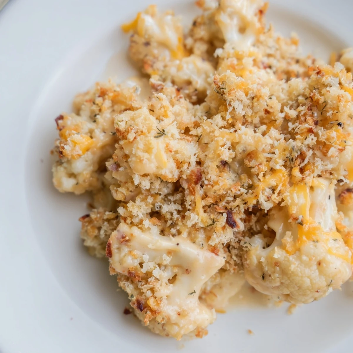 Creamy cheese sauce coats tender cauliflower florets in this comforting vegetarian casserole dish