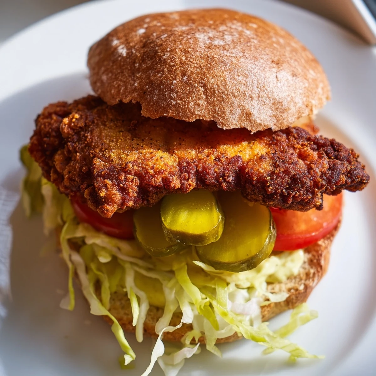 Homemade crispy chicken burger featuring juicy buttermilk fried chicken breast topped with creamy Dijon sauce