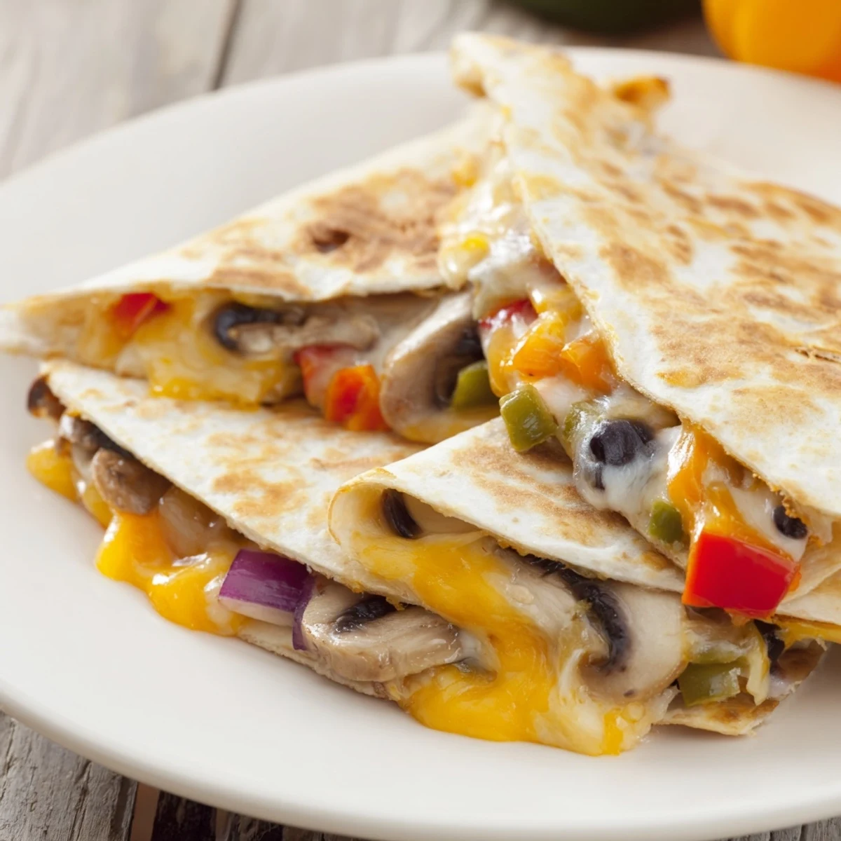 Classic Mexican quesadillas with savory chicken and melted cheese garnished with cilantro and sour cream