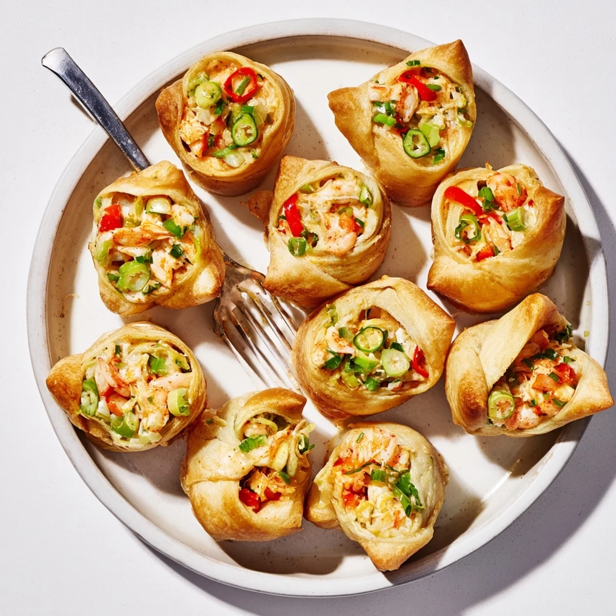 Crispy baked crab and shrimp tortilla bombs served with zesty lime wedges and salsa