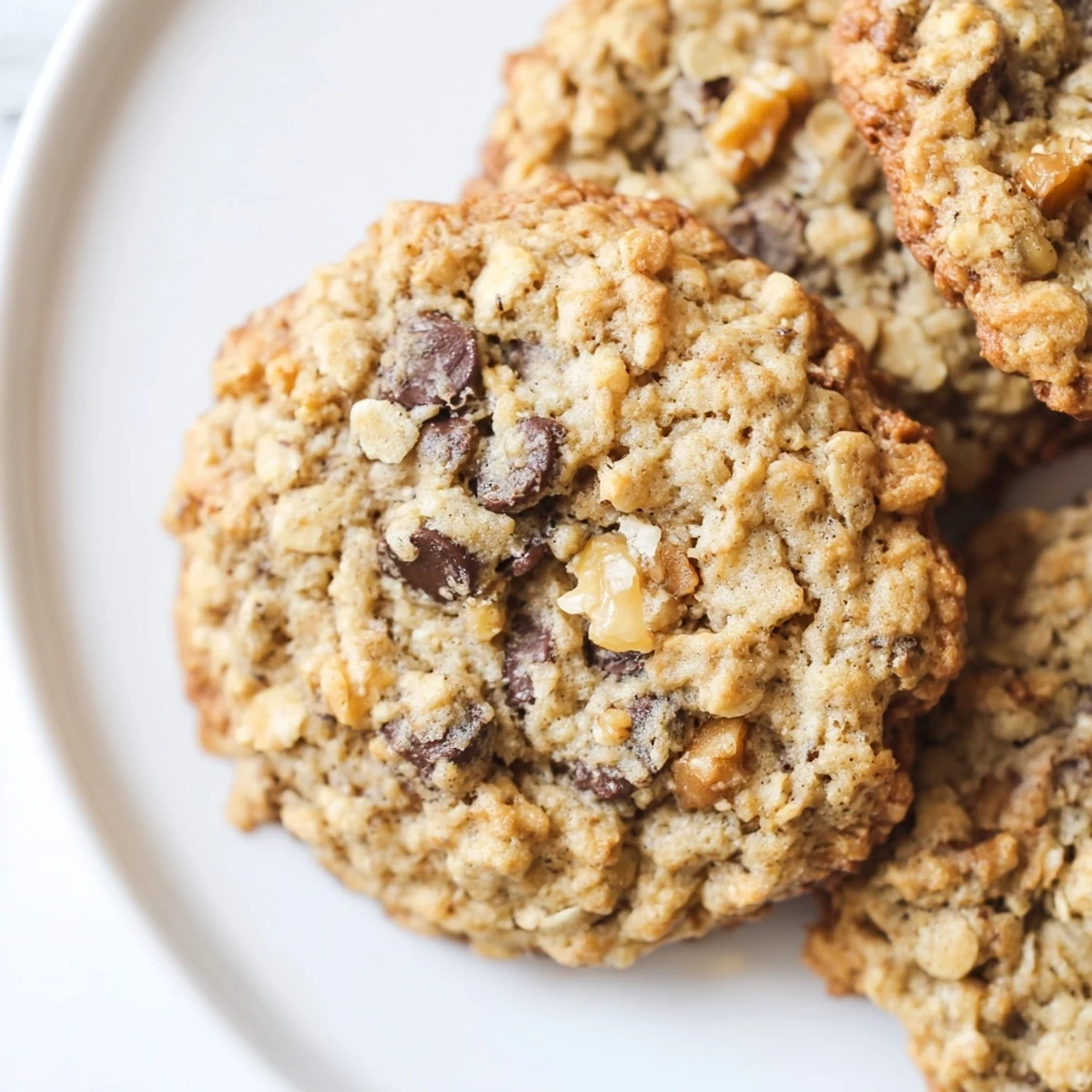 Homemade Irish oatmeal cookies with nuts displayed on a rustic marble serving platter