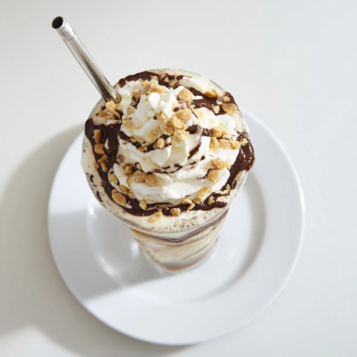 Creamy vanilla ice cream blended with smooth peanut butter creates this rich Five Guys-style milkshake dessert