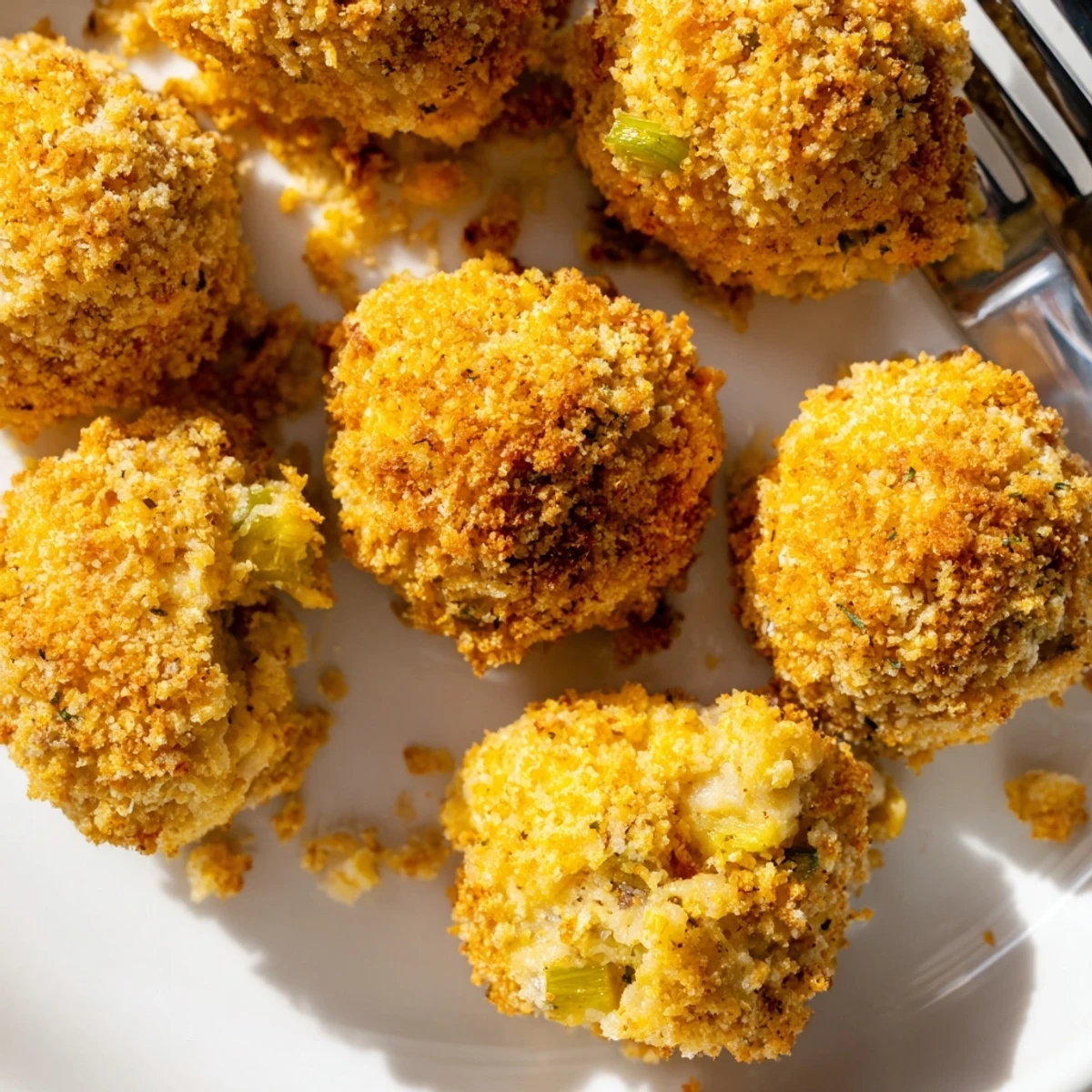 Fried Southern cornbread balls with crunchy panko coating and tender herbed interior