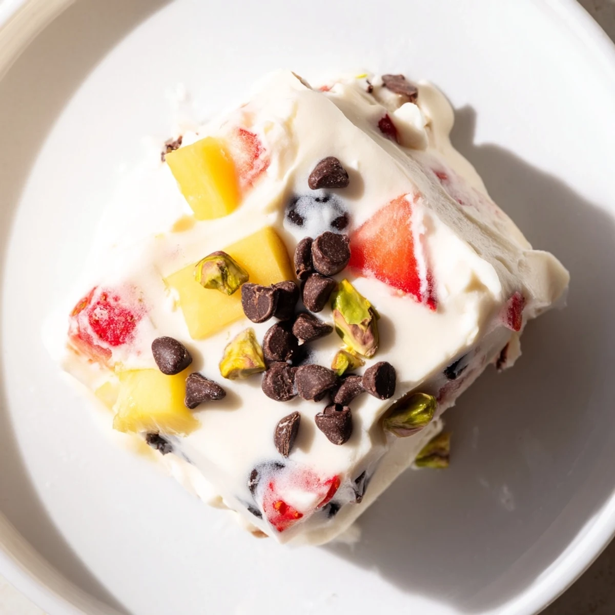 Healthy frozen Greek yogurt bites sprinkled with chopped pistachios ready for a refreshing summer snack