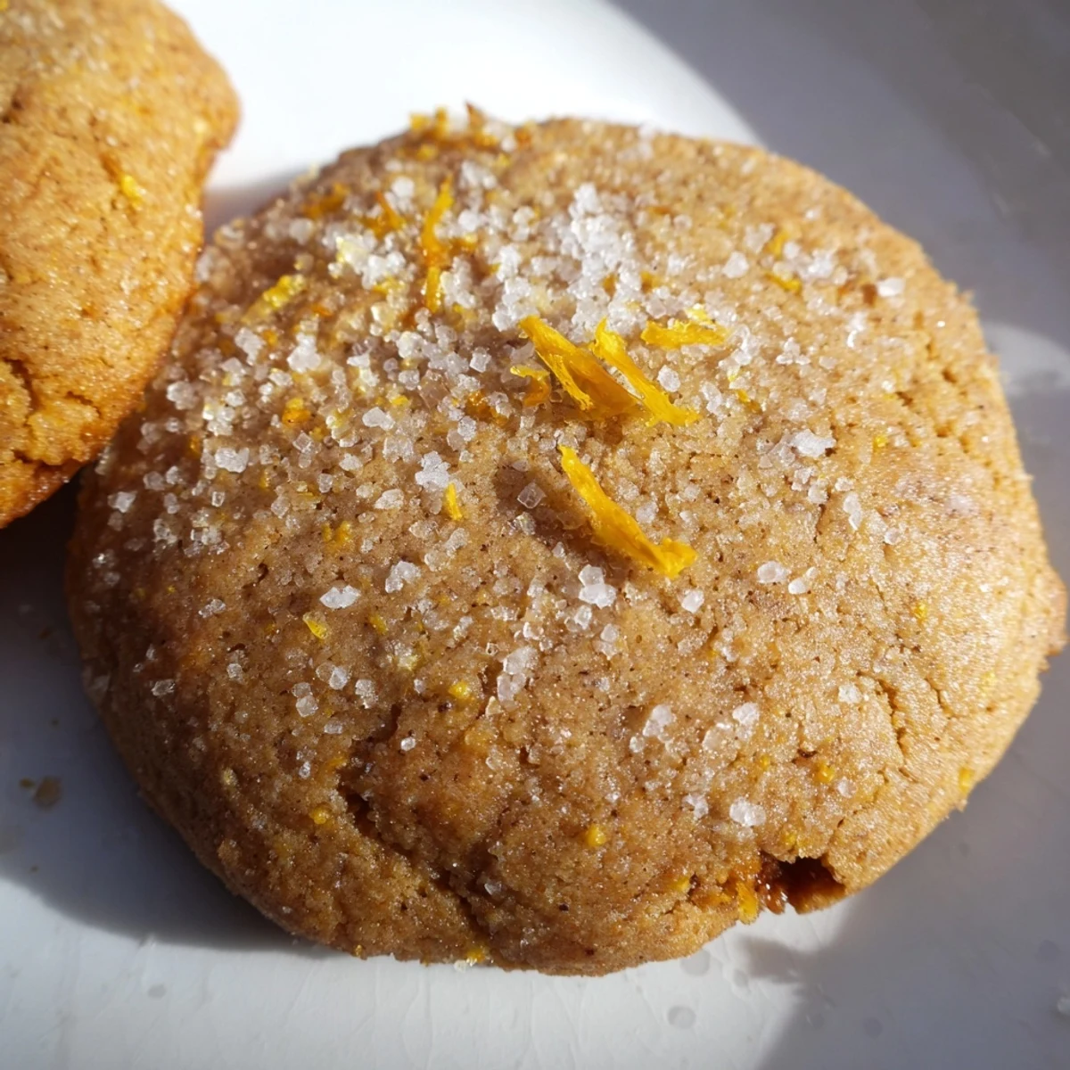 Close-up of soft orange clove cookies with lightly golden edges and citrus aroma
