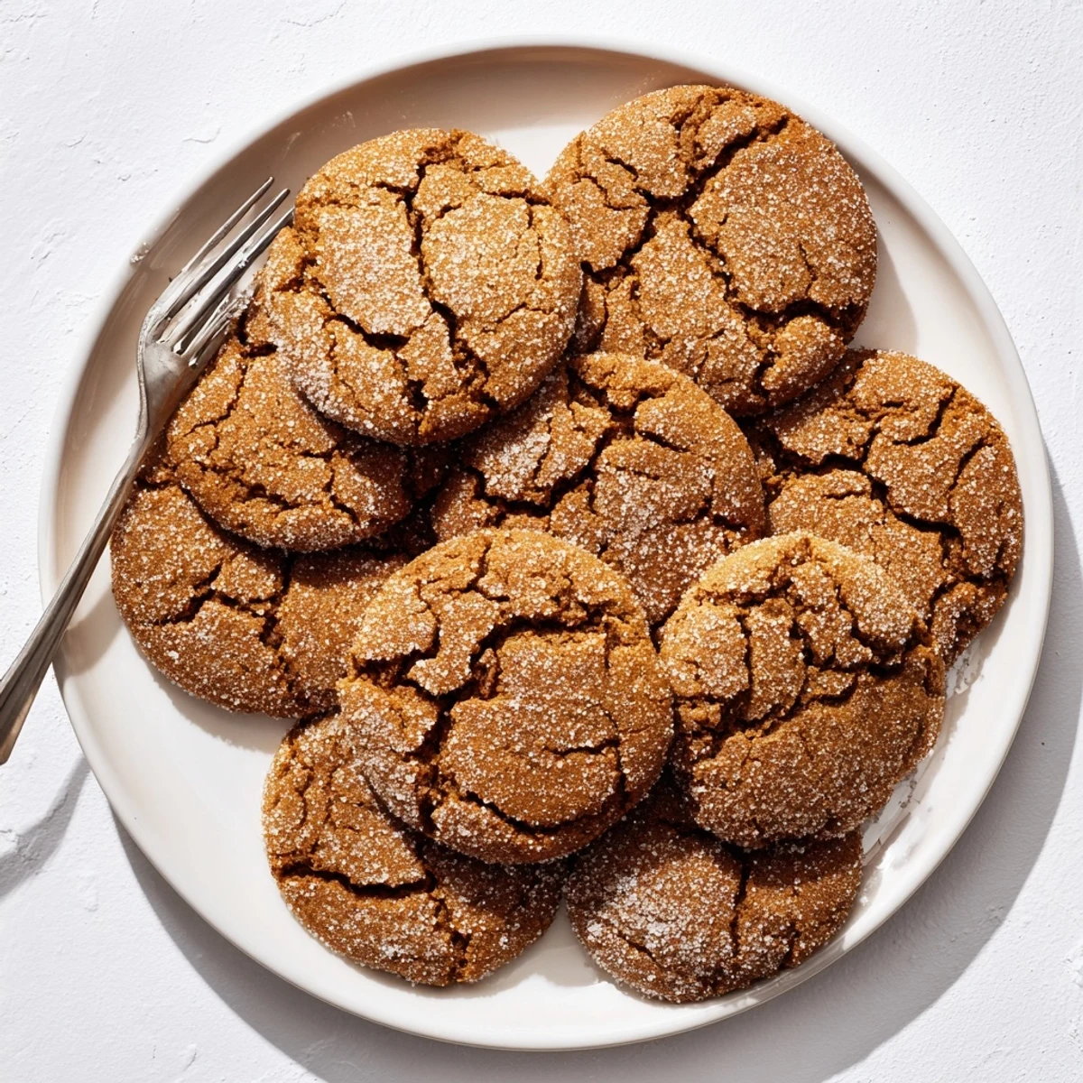 Spicy gingersnap cookies rolled in sugar, freshly baked with crisp crackled surfaces