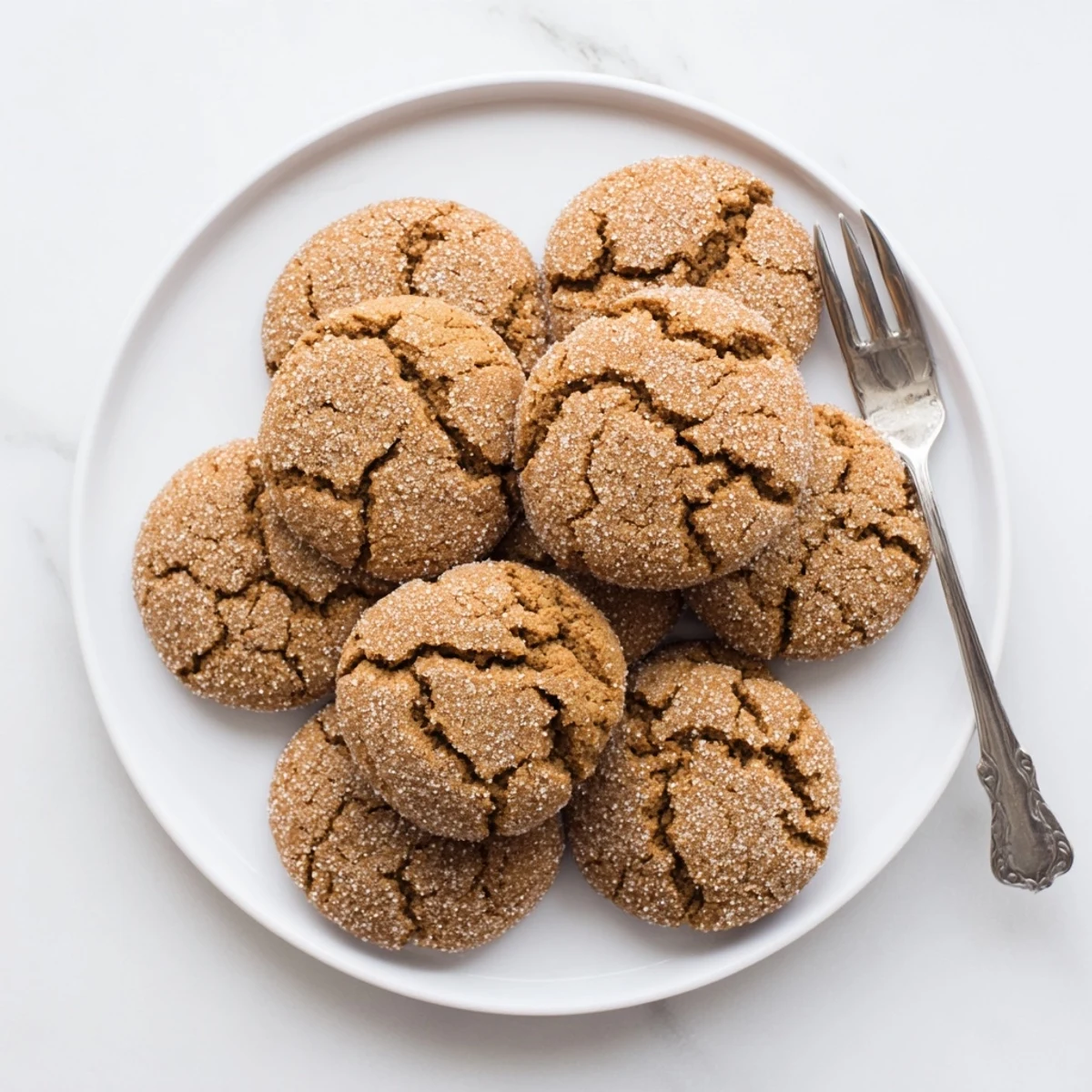 Golden brown gingersnap cookies with crackled tops cooling on a wire rack