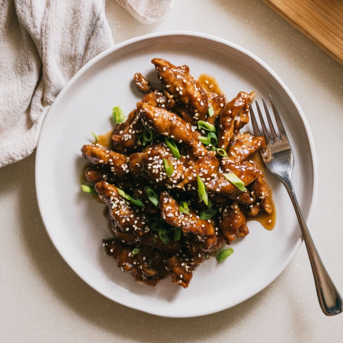 Slow cooker Teriyaki Chicken served over white rice with sesame seed garnish.